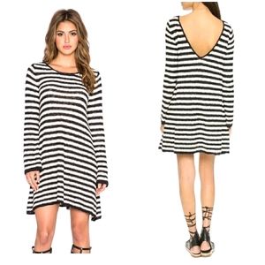 Free People Striped Swing Tunic Dress Womens S Oversized Nob Knit Black Ivory